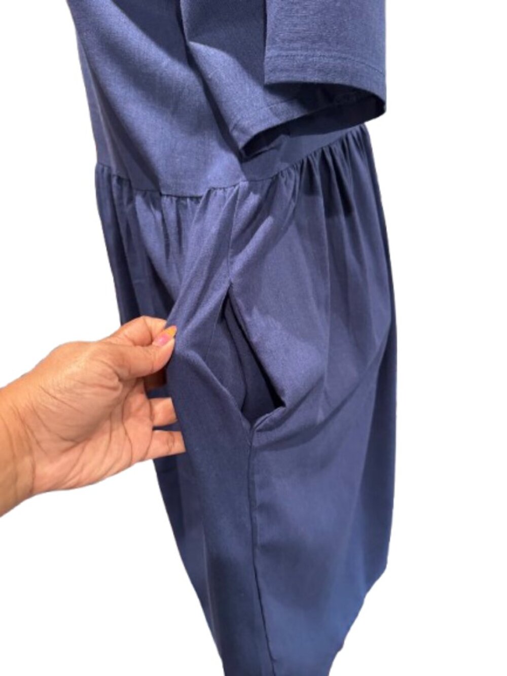 NWT Mordenmiss Navy Cotton Linen Tunic Lagenlook Midi Dress with Pockets (XL) - Picture 6 of 16